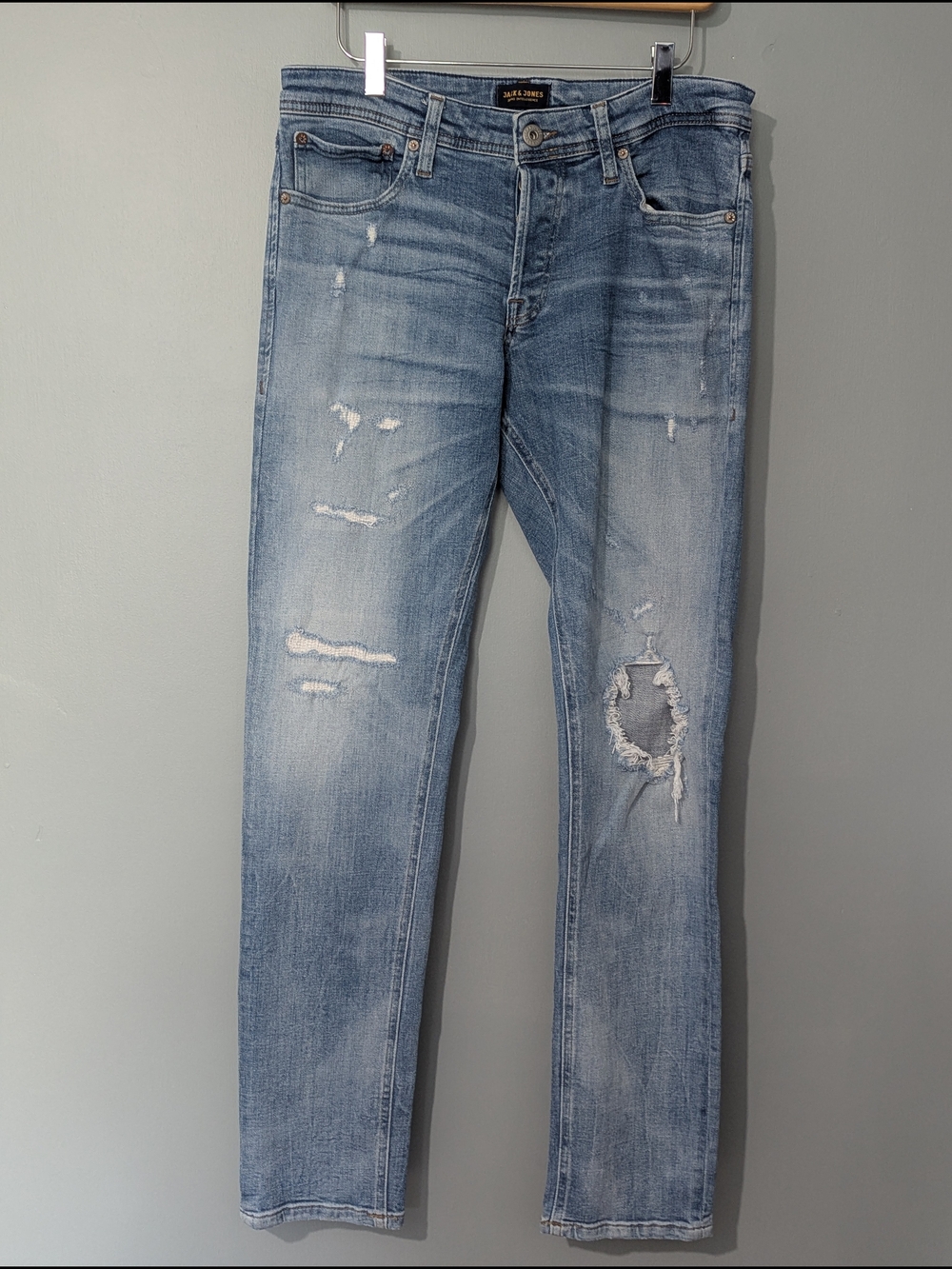 Jack & Jones Men's Slim Fit Light Blue Distressed Jeans 90s Grunge